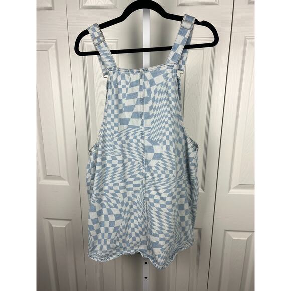 Tinseltown Bib Dress Light Denim Checkered Women’s XL Pockets Skater Y2K - Picture 7 of 8